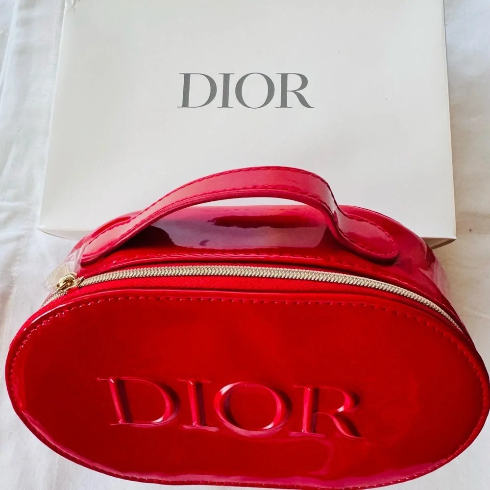 Dior Red Patent leather like vanity bag w/ top handle, lippie, Miss Dior mini